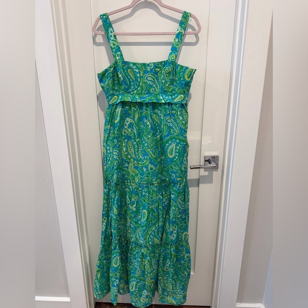 Lauren Ralph Lauren Green & Blue Paisley Tiered Long Dress size 10 floral - Picture 4 of 9